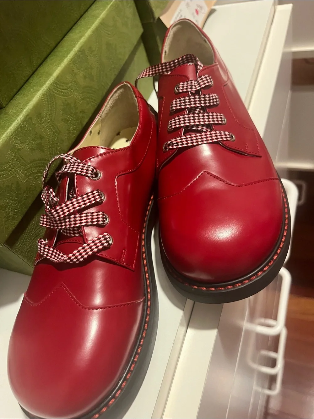 Authentic Gucci Red Kids Lace-Up Wingtip Oxfords